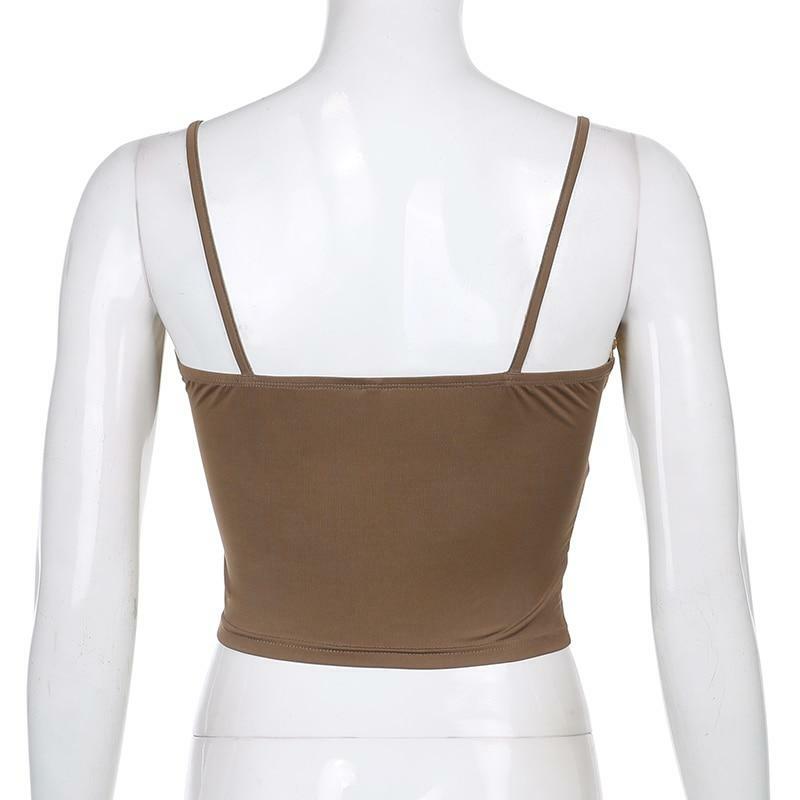 Brown Lace Up Crop Top - Y2K Summer, 90s Grunge, Retro Style, Y2K Party, Y2K Club,