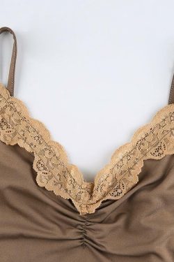 Brown Lace Up Crop Top - Y2K Summer, 90s Grunge, Retro Style, Y2K Party, Y2K Club,