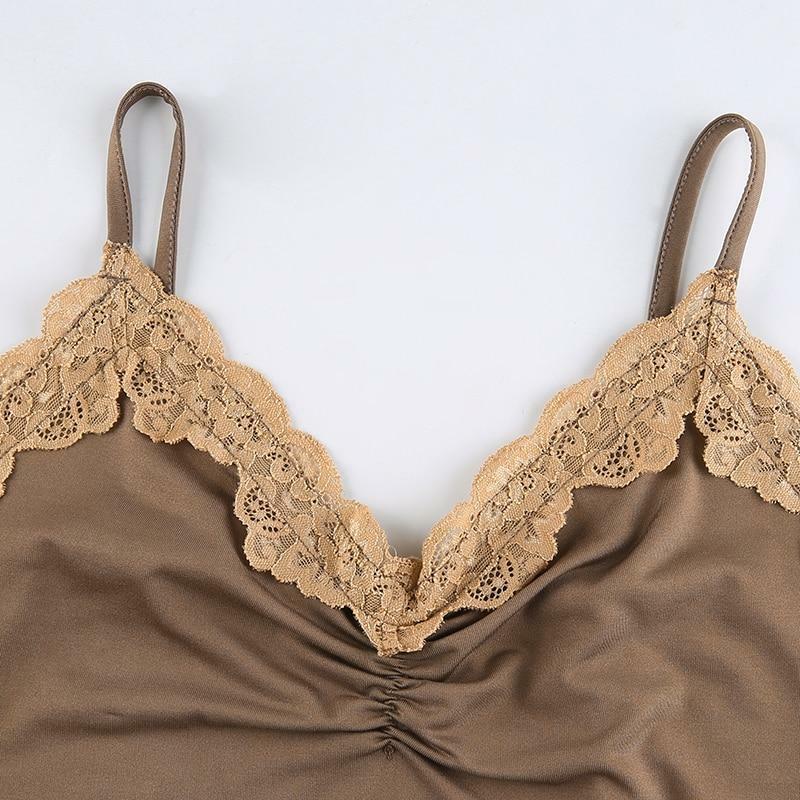 Brown Lace Up Crop Top - Y2K Summer, 90s Grunge, Retro Style, Y2K Party, Y2K Club,