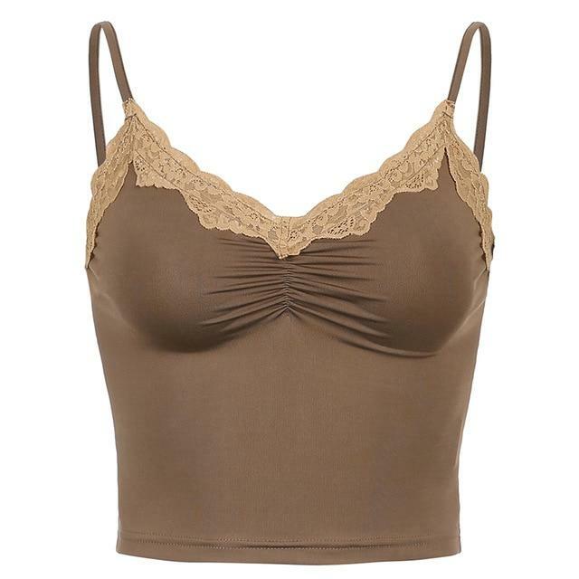 Brown Lace Up Crop Top - Y2K Summer, 90s Grunge, Retro Style, Y2K Party, Y2K Club,