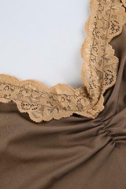 Brown Lace Up Crop Top - Y2K Summer, 90s Grunge, Retro Style, Y2K Party, Y2K Club,