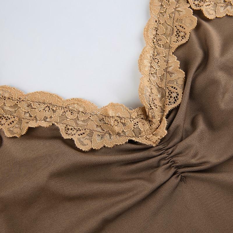 Brown Lace Up Crop Top - Y2K Summer, 90s Grunge, Retro Style, Y2K Party, Y2K Club,