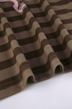 Brown Striped Mushroom Shirt - Y2K Summer Grunge, 90s Retro, Pastel Goth, Y2K Club & Party Outfits