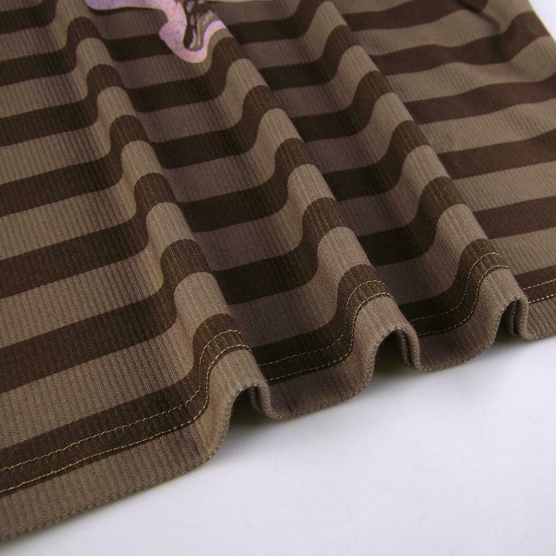 Brown Striped Mushroom Shirt - Y2K Summer Grunge, 90s Retro, Pastel Goth, Y2K Club & Party Outfits