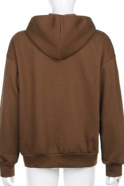 Brown Zip Hoodie - Y2K Summer Grunge, 90s Retro, Pastel Goth, Y2K Club & Party Outfits