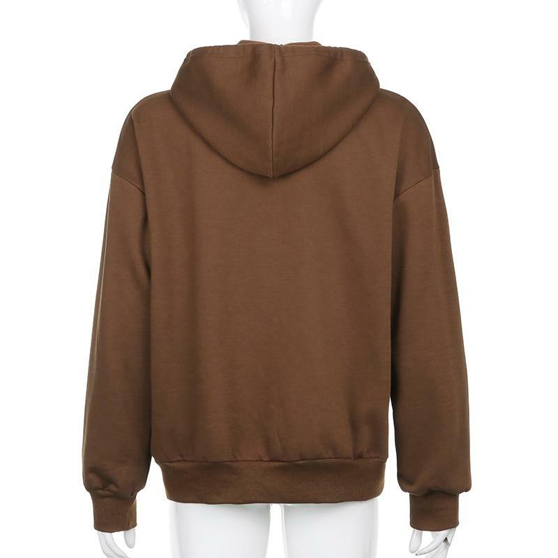 Brown Zip Hoodie - Y2K Summer Grunge, 90s Retro, Pastel Goth, Y2K Club & Party Outfits