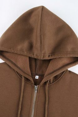 Brown Zip Hoodie - Y2K Summer Grunge, 90s Retro, Pastel Goth, Y2K Club & Party Outfits