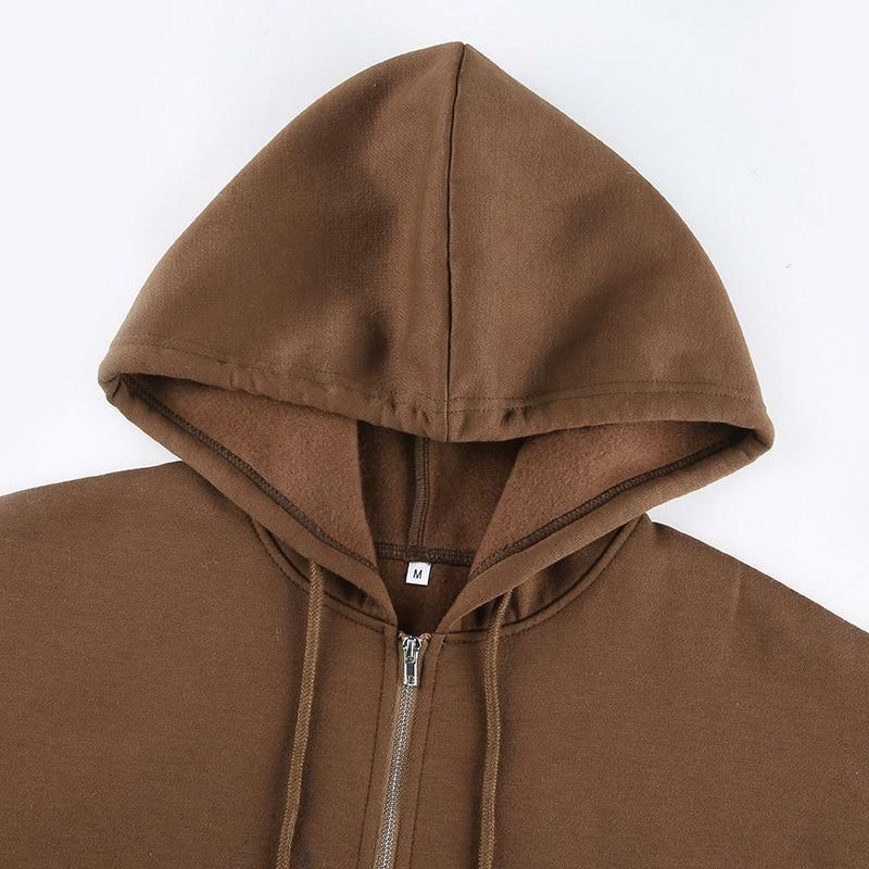 Brown Zip Hoodie - Y2K Summer Grunge, 90s Retro, Pastel Goth, Y2K Club & Party Outfits