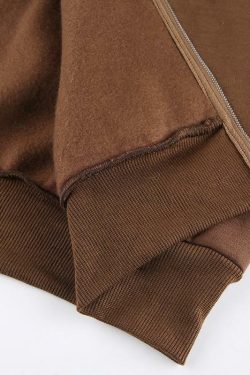 Brown Zip Hoodie - Y2K Summer Grunge, 90s Retro, Pastel Goth, Y2K Club & Party Outfits