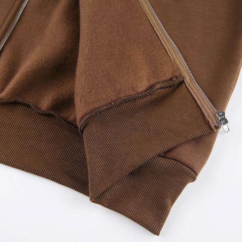 Brown Zip Hoodie - Y2K Summer Grunge, 90s Retro, Pastel Goth, Y2K Club & Party Outfits