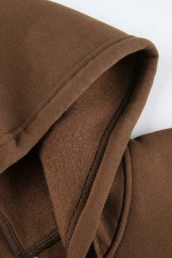 Brown Zip Hoodie - Y2K Summer Grunge, 90s Retro, Pastel Goth, Y2K Club & Party Outfits