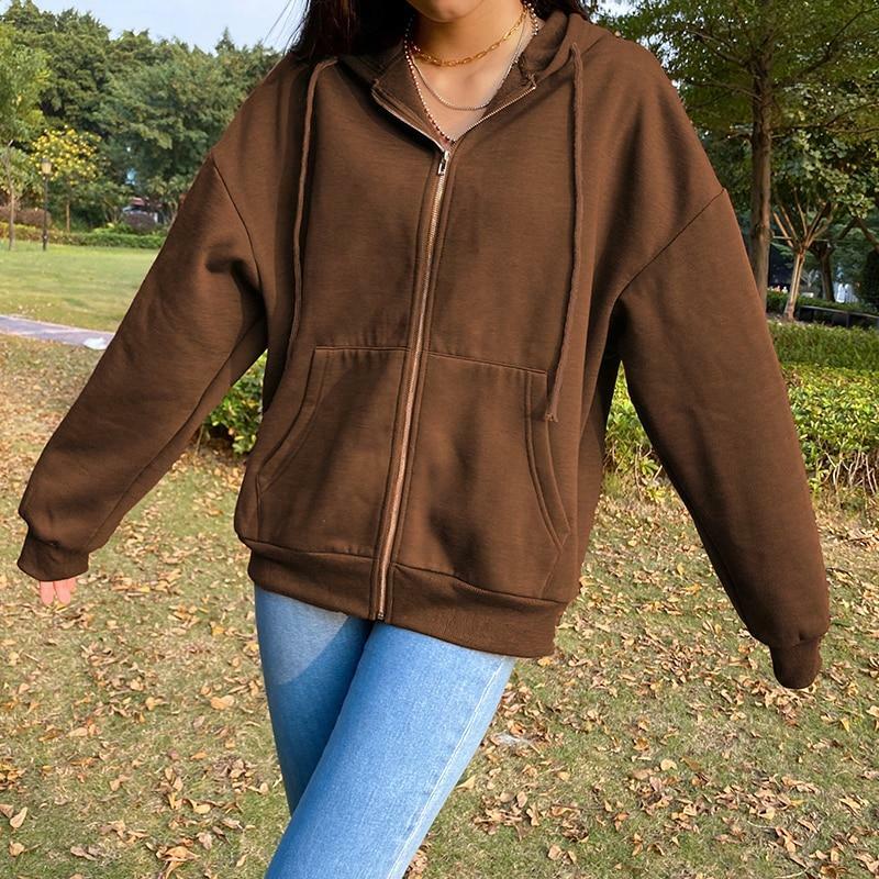 Brown Zip Hoodie - Y2K Summer Grunge, 90s Retro, Pastel Goth, Y2K Club & Party Outfits