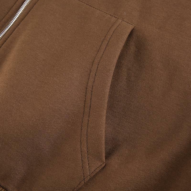 Brown Zip Hoodie - Y2K Summer Grunge, 90s Retro, Pastel Goth, Y2K Club & Party Outfits