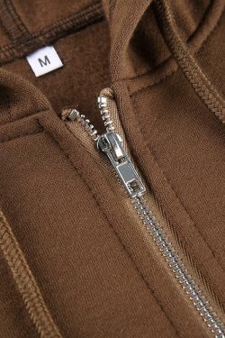 Brown Zip Hoodie - Y2K Summer Grunge, 90s Retro, Pastel Goth, Y2K Club & Party Outfits
