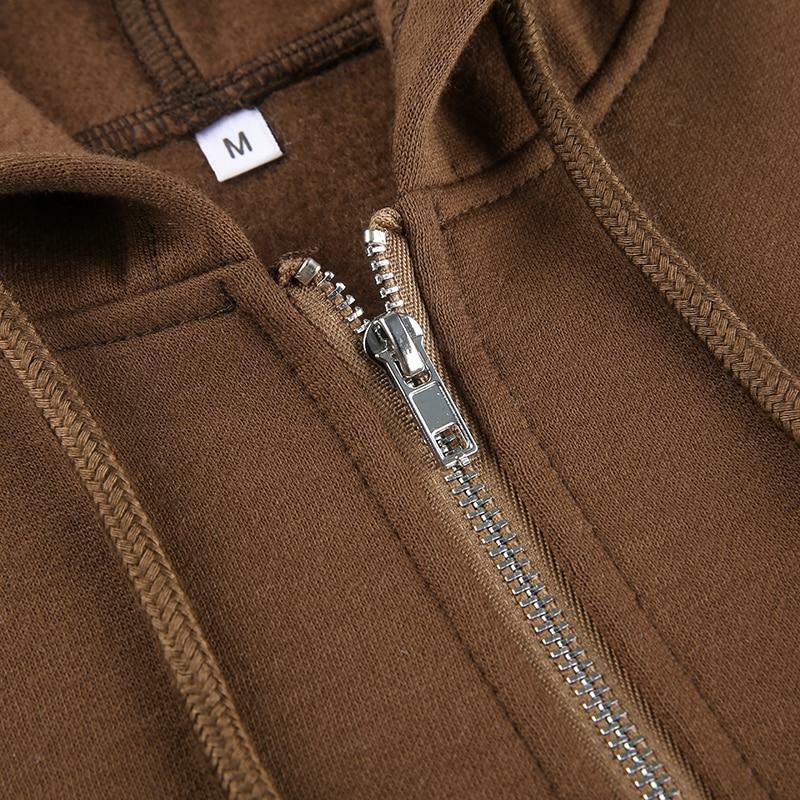 Brown Zip Hoodie - Y2K Summer Grunge, 90s Retro, Pastel Goth, Y2K Club & Party Outfits