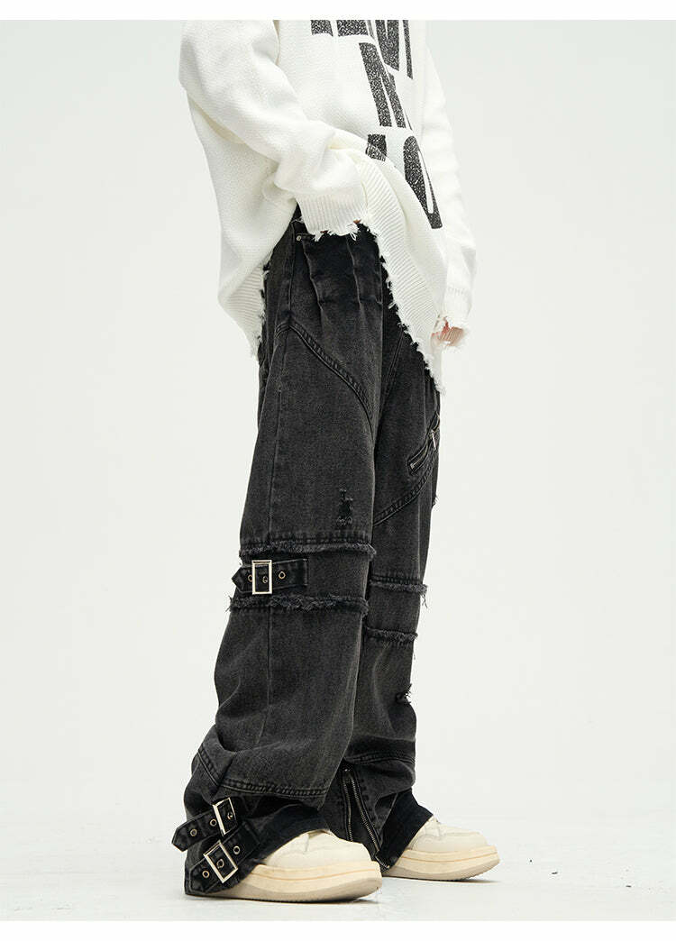 Buckle Up! Y2K Grunge Jeans - 90s Retro, Summer Outfits, Gothic & Hip Hop Fashion