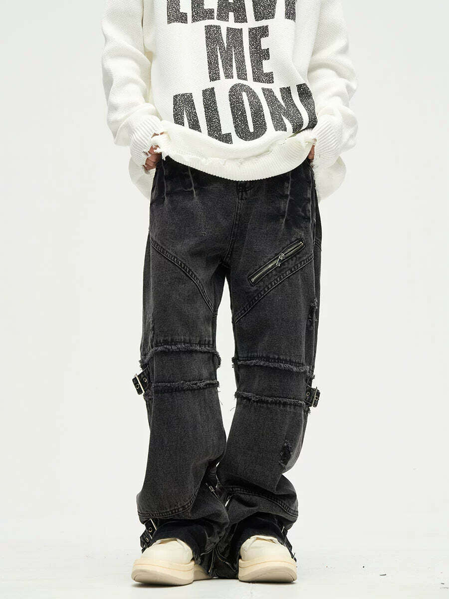 Buckle Up! Y2K Grunge Jeans - 90s Retro, Summer Outfits, Gothic & Hip Hop Fashion