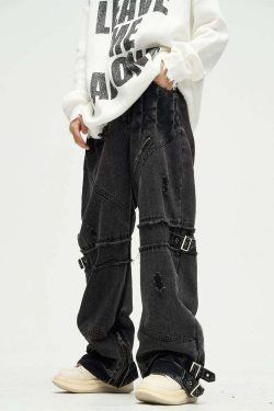 Buckle Up! Y2K Grunge Jeans - 90s Retro, Summer Outfits, Popstar & Club Fashion