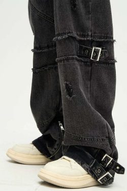 Buckle Up! Y2K Grunge Jeans - 90s Retro, Summer Outfits, Popstar & Club Fashion