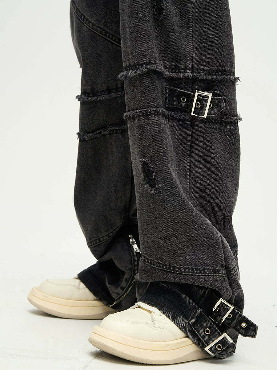 Buckle Up! Y2K Grunge Jeans - 90s Retro, Summer Outfits, Popstar & Club Fashion