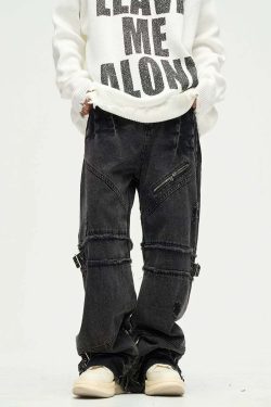 Buckle Up! Y2K Grunge Jeans - 90s Retro, Summer Outfits, Popstar & Club Fashion