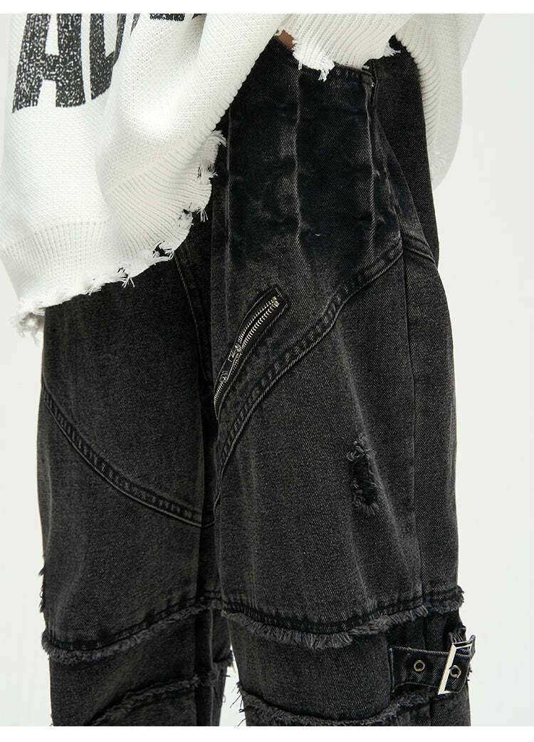 Buckle Up! Y2K Grunge Jeans - 90s Retro, Summer Outfits, Popstar & Club Fashion