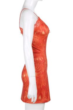 Burnt Orange Mini Dress - Y2K Summer Outfit, 90s Fashion, Grunge, Retro Style, Y2K Party Look
