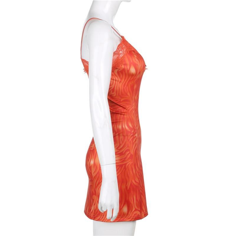 Burnt Orange Mini Dress - Y2K Summer Outfit, 90s Fashion, Grunge, Retro Style, Y2K Party Look