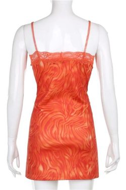 Burnt Orange Mini Dress - Y2K Summer Outfit, 90s Fashion, Grunge, Retro Style, Y2K Party Look