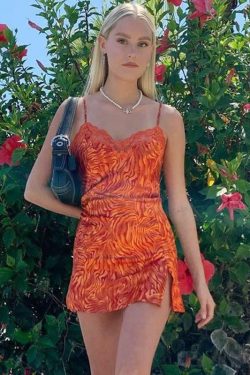 Burnt Orange Mini Dress - Y2K Summer Outfit, 90s Fashion, Grunge, Retro Style, Y2K Party Look