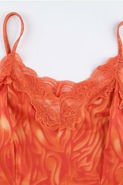 Burnt Orange Mini Dress - Y2K Summer Outfit, 90s Fashion, Grunge, Retro Style, Y2K Party Look