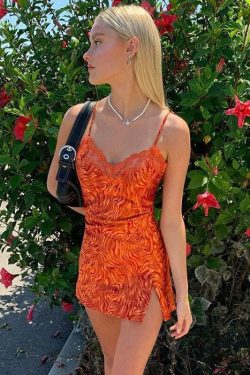 Burnt Orange Mini Dress - Y2K Summer Outfit, 90s Fashion, Grunge, Retro Style, Y2K Party Look