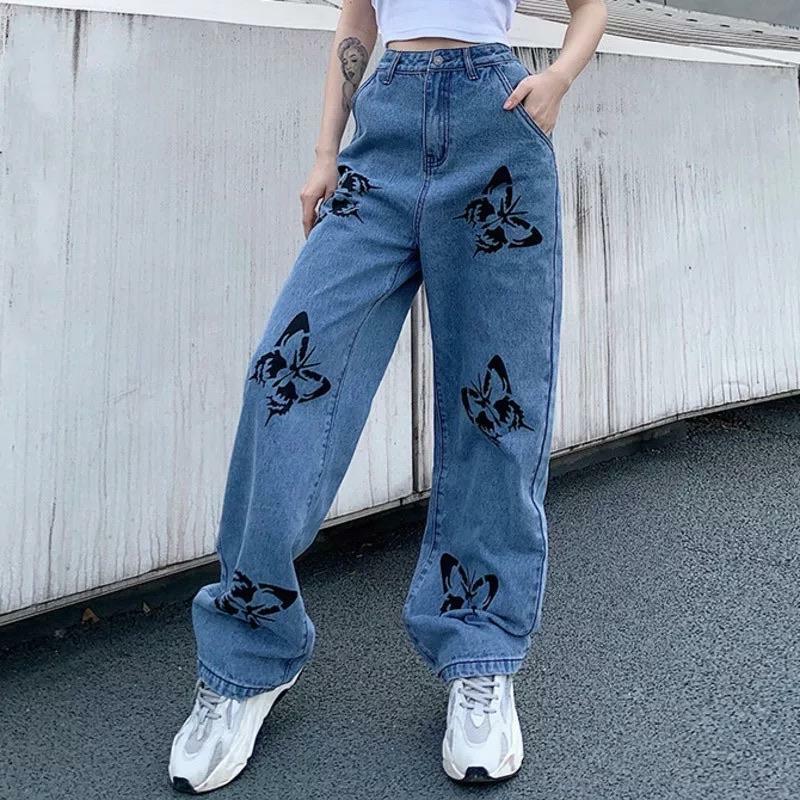 Butterfly Flutter Jeans - Y2K Summer, 90s Grunge, Retro Style, Y2K Party & Club Outfits