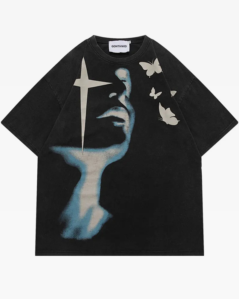 Butterfly Shirt Y2K - Retro 90s Grunge Summer Outfit, Y2K Fashion, Baby Tees, Y2K Club Party