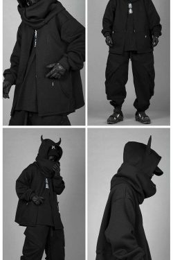 BXB Dark Devil Horns Zip Up Jacket - Y2K Grunge, 90s Fashion, Retro Goth, Summer Y2K Outfits