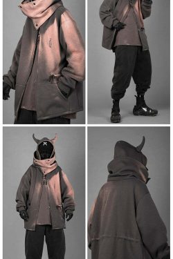 BXB Dark Devil Horns Zip Up Jacket - Y2K Grunge, 90s Fashion, Retro Goth, Summer Y2K Outfits
