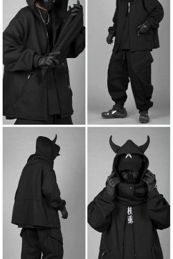BXB Dark Devil Horns Zip Up Jacket - Y2K Grunge, 90s Fashion, Retro Goth, Summer Y2K Outfits