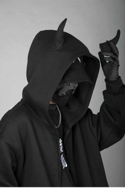 BXB Dark Devil Horns Zip Up Jacket - Y2K Grunge, 90s Fashion, Retro Goth, Summer Y2K Outfits