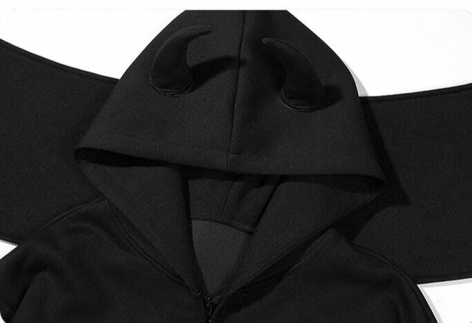 BXB Dark Devil Horns Zip Up Jacket - Y2K Grunge, 90s Fashion, Retro Goth, Summer Y2K Outfits