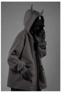 BXB Dark Devil Horns Zip Up Jacket - Y2K Grunge, 90s Fashion, Retro Goth, Summer Y2K Outfits