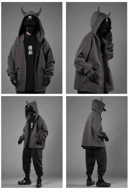 BXB Dark Devil Horns Zip Up Jacket - Y2K Grunge, 90s Fashion, Retro Goth, Summer Y2K Outfits
