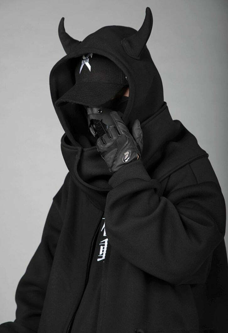 BXB Dark Devil Horns Zip Up Jacket - Y2K Grunge, 90s Fashion, Retro Goth, Summer Y2K Outfits