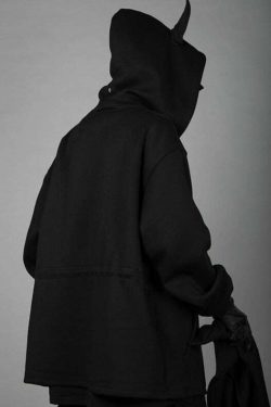 BXB Dark Devil Horns Zip Up Jacket - Y2K Grunge, 90s Fashion, Retro Goth, Summer Y2K Outfits