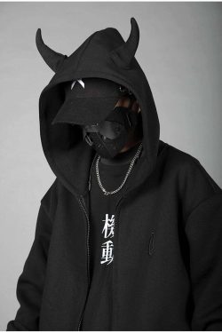 BXB Dark Devil Horns Zip Up Jacket - Y2K Grunge, 90s Fashion, Retro Goth, Summer Y2K Outfits