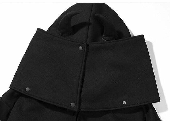 BXB Dark Devil Horns Zip Up Jacket - Y2K Grunge, 90s Fashion, Retro Goth, Summer Y2K Outfits