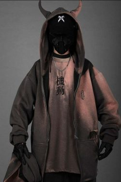 BXB Dark Devil Horns Zip Up Jacket - Y2K Grunge, 90s Fashion, Retro Goth, Summer Y2K Outfits