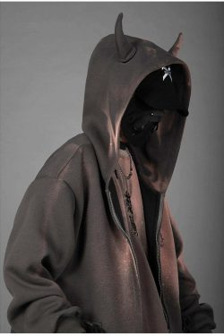 BXB Dark Devil Horns Zip Up Jacket - Y2K Grunge, 90s Fashion, Retro Goth, Summer Y2K Outfits
