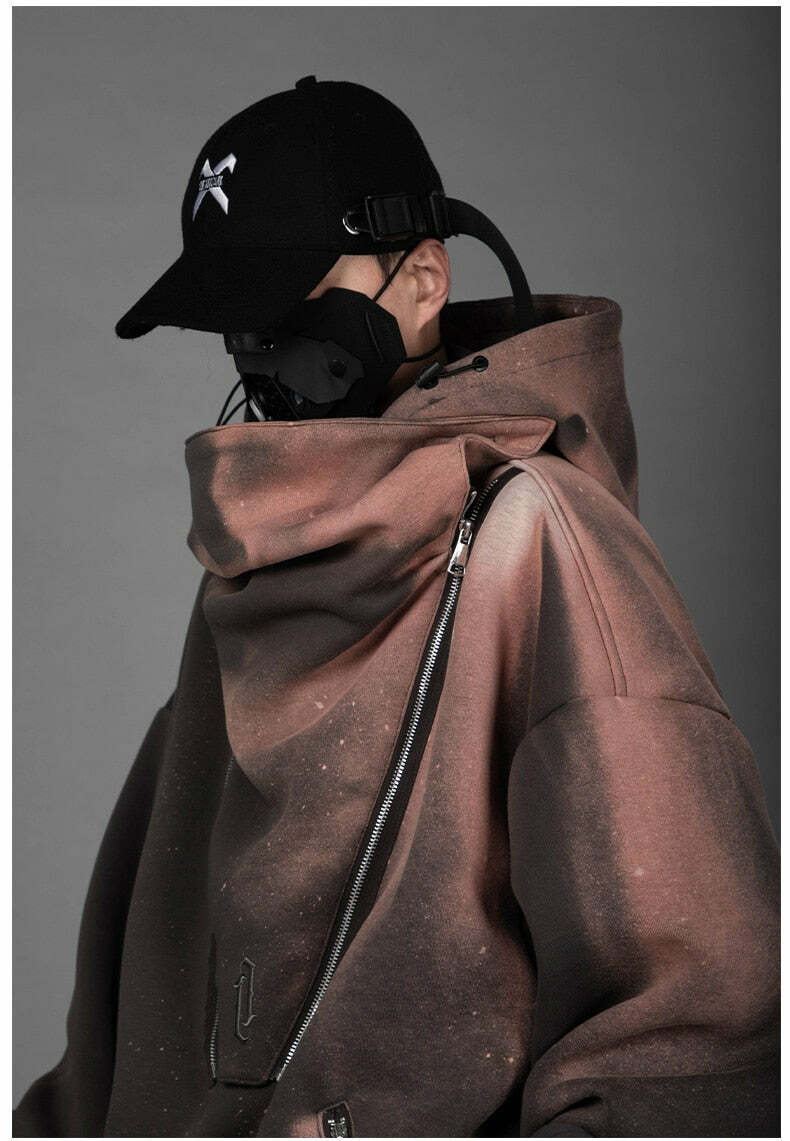 BXB Dark Quad Zipped Utility Hoodie - Y2K Grunge, 90s Fashion, Retro Style, Gothic Y2K Outfit