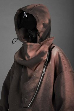 BXB Dark Quad Zipped Utility Hoodie - Y2K Grunge, 90s Fashion, Retro Style, Gothic Y2K Outfit