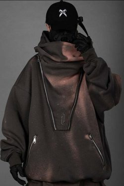 BXB Dark Quad Zipped Utility Hoodie - Y2K Grunge, 90s Fashion, Retro Style, Gothic Y2K Outfit